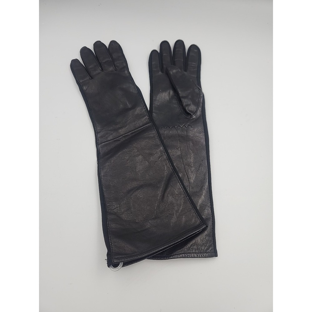 Vintage Genuine Leather Woman's Black Gloves - Small 13" Long